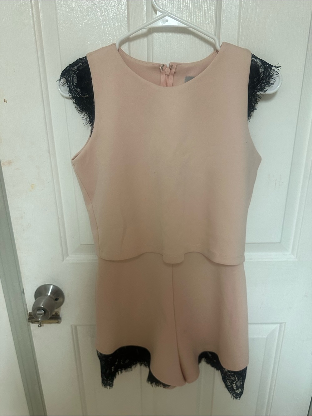 ASOS Neonprene Pink Romper with Black Lace Sleeves - Size 4 Medium